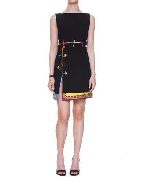 versace black safety pin dress|versace safety pin sleeveless dress.